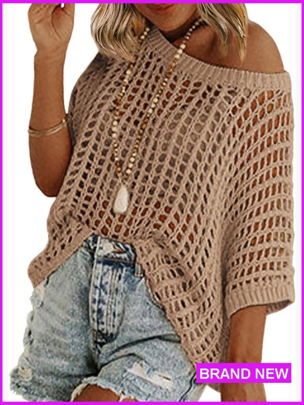 Lightweight Crochet Short Sleeve Pullover Summer Beach Coverup Sweater